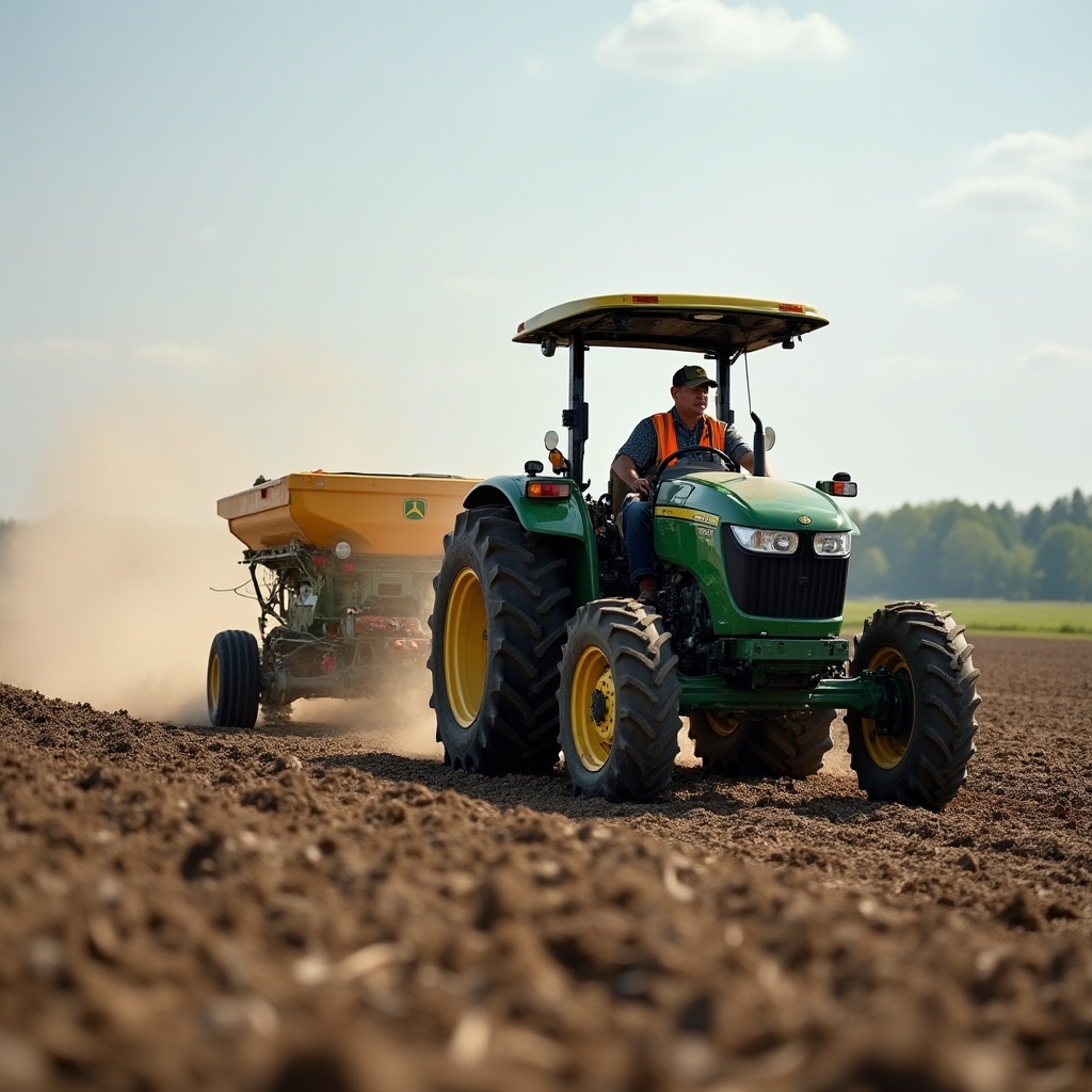 Tractor realizando siembra directa con mínima remoción del suelo