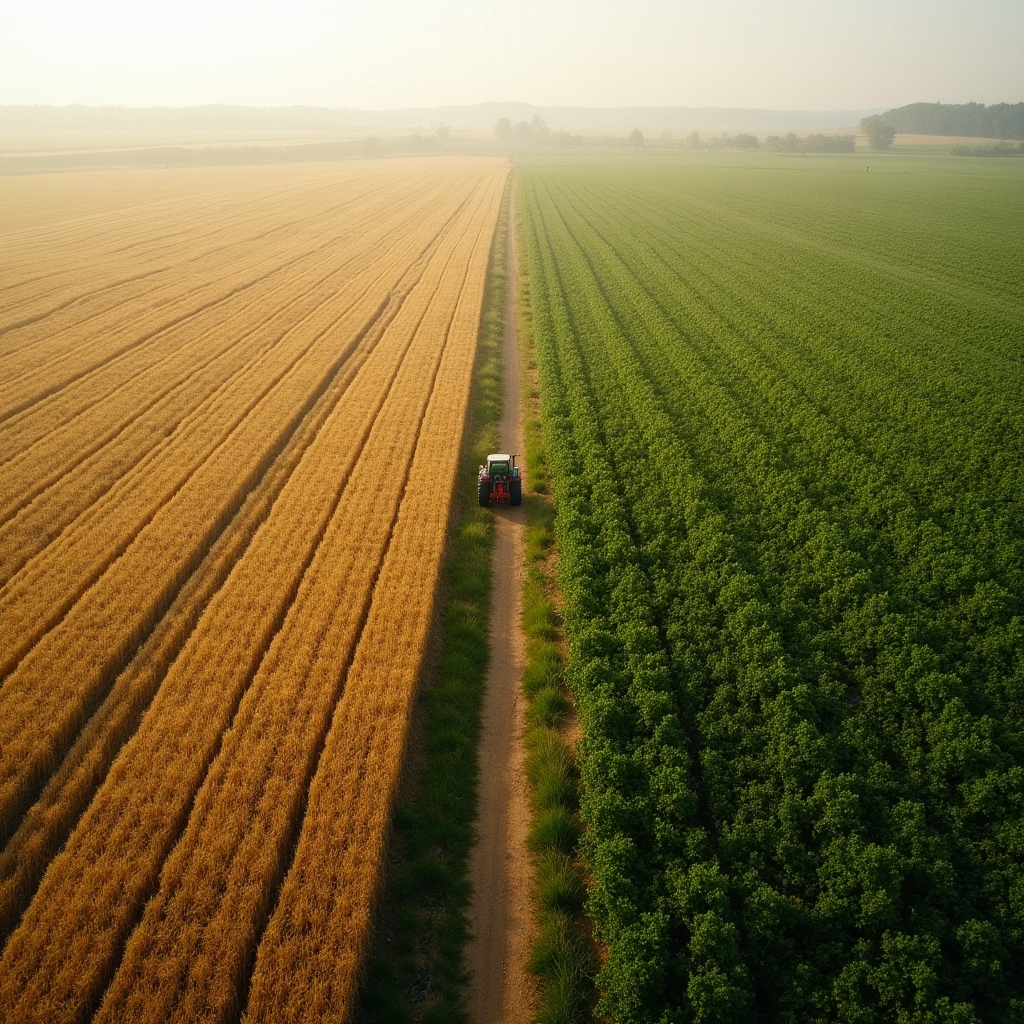Campo de veza y cereal en rotación de cultivos
