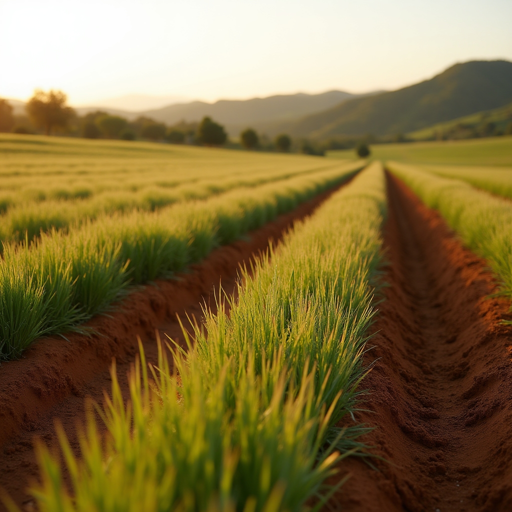 Parcela de secano con cobertura vegetal entre líneas de cultivo